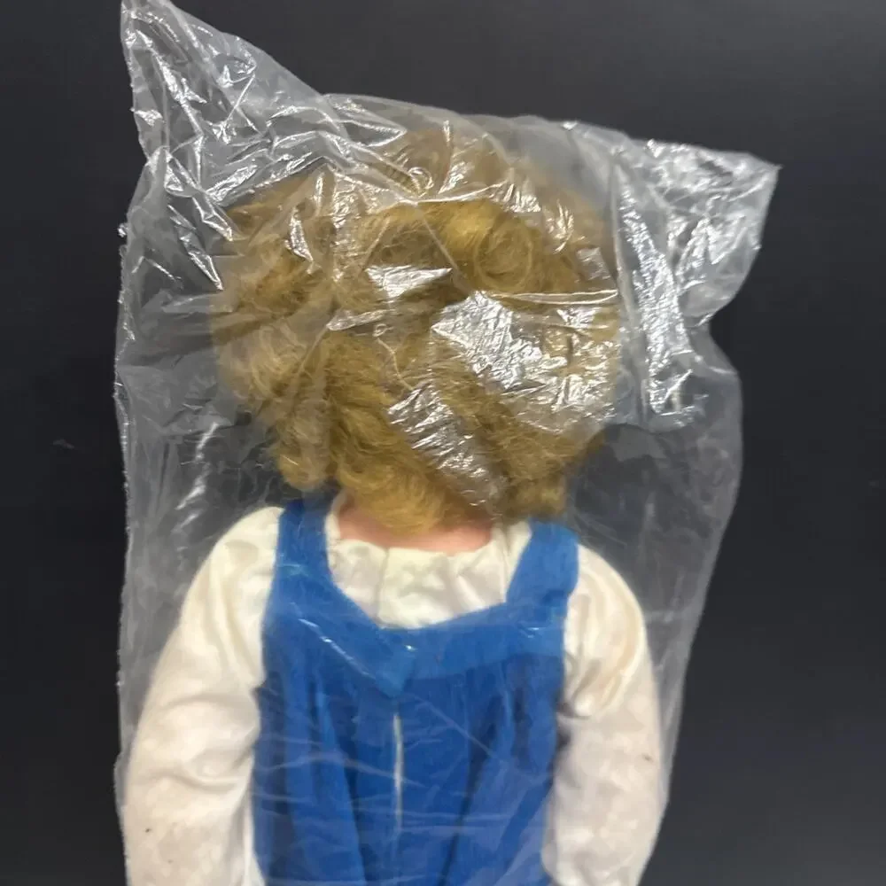 Vintage 19” Hard Plastic Blonde Girl Blue Jumper Overall Outfit *